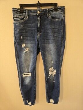 Flying Monkey Distressed Skinny Jeans Women’s Size 31 Medium Wash Raw Hem Stretc